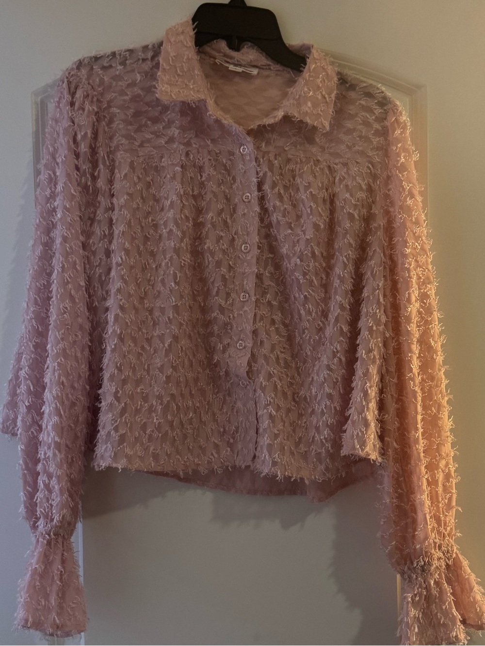 Women's Pink Textured Button-Front Blouse